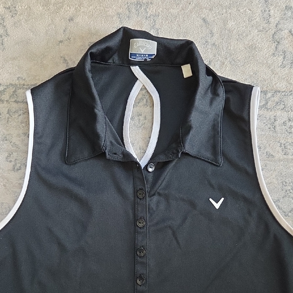 Callaway Black Sleeveless Golf Polo with White Trim Accents - Picture 3 of 4